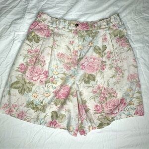 Block Island Petites by Marina Pappas Beige Floral High Waisted‎ Shorts Size 16